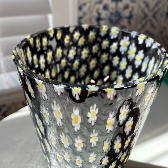 Vintage Murano? glass millefiori daisy vase black amethyst 6.25” - Picture 15 of 16